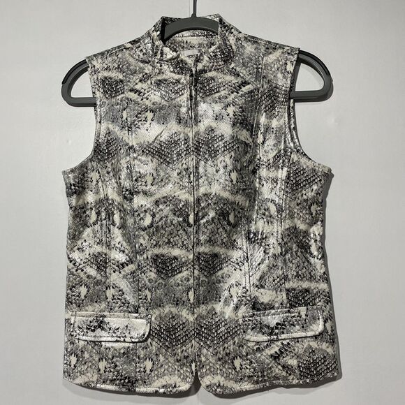 Chicos‎ Womens Full Zip Vest Size 0 Small Snake Print Faux Leather Pockets Edgy - Picture 1 of 8